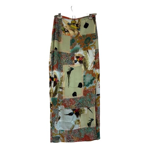 Catherine Malandrino Silk Patchwork Floral Bird Bohemian Maxi Wrap Skirt Women 6 - Picture 1 of 7